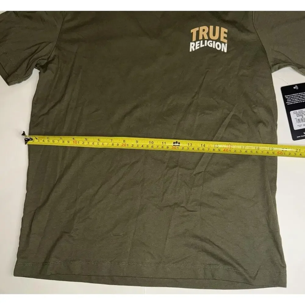 True Religion Buddha Logo Tee Mens M Green Kalamata Circular Back NWT